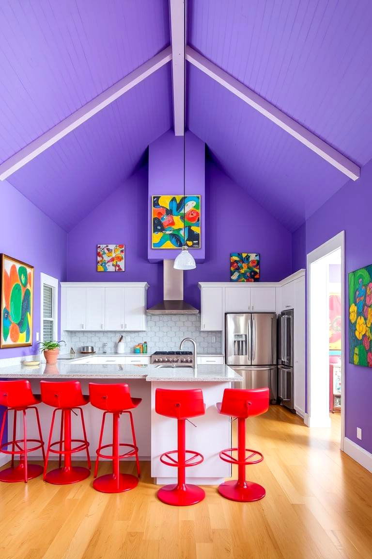 Add Personality with Bold Color Accents - 24 Vaulted Ceiling Kitchen Ideas