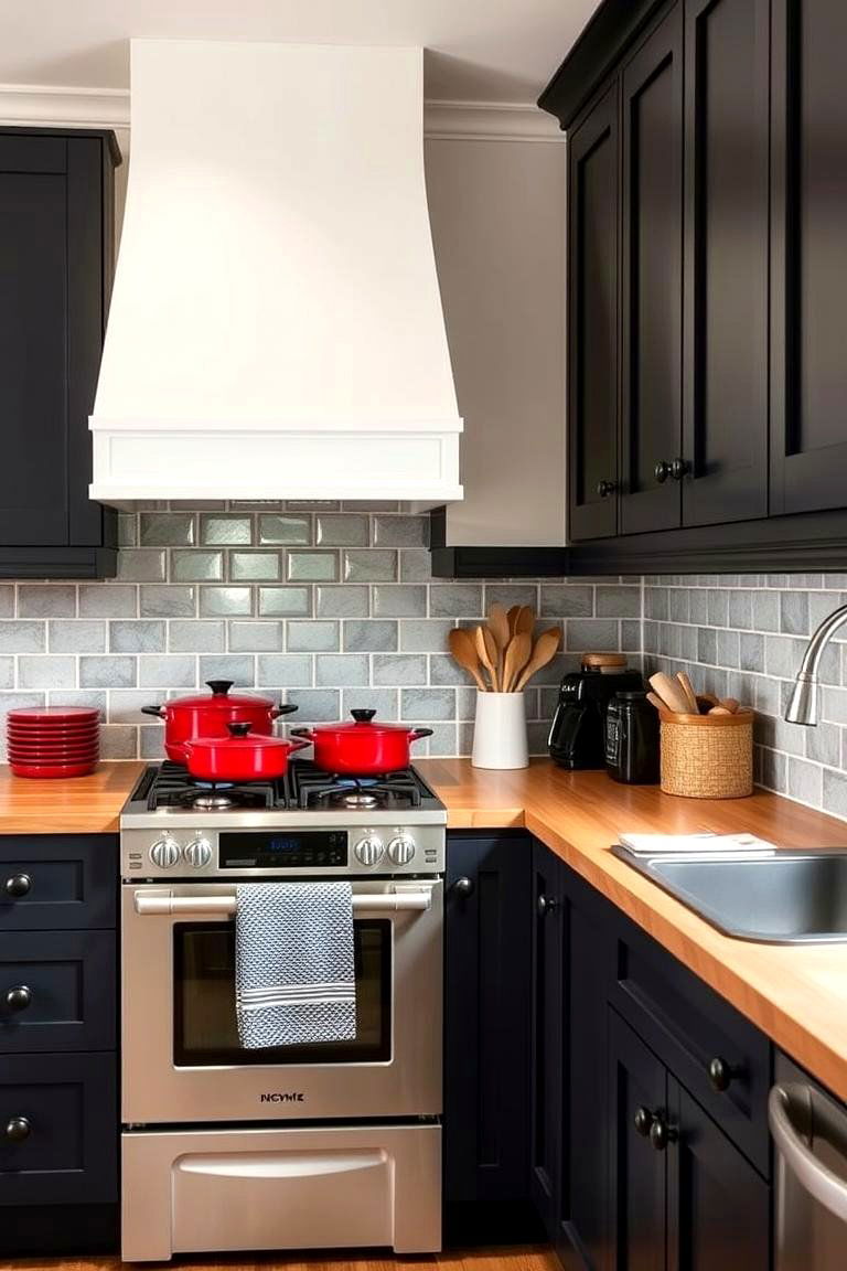 Add Pops of Color Through Accessories - 24 Kitchen With Black Cabinets And Wood Countertops Ideas
