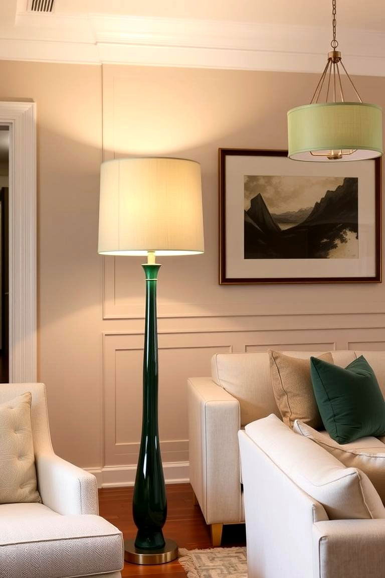 Add Subtle Green Accents with Lighting Fixtures - 24 Green Living Room Ideas