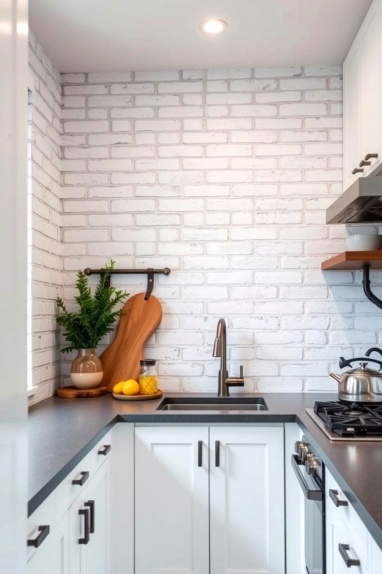 Add Subtle Texture with White Brick Wall - 24 Small White Kitchen Ideas