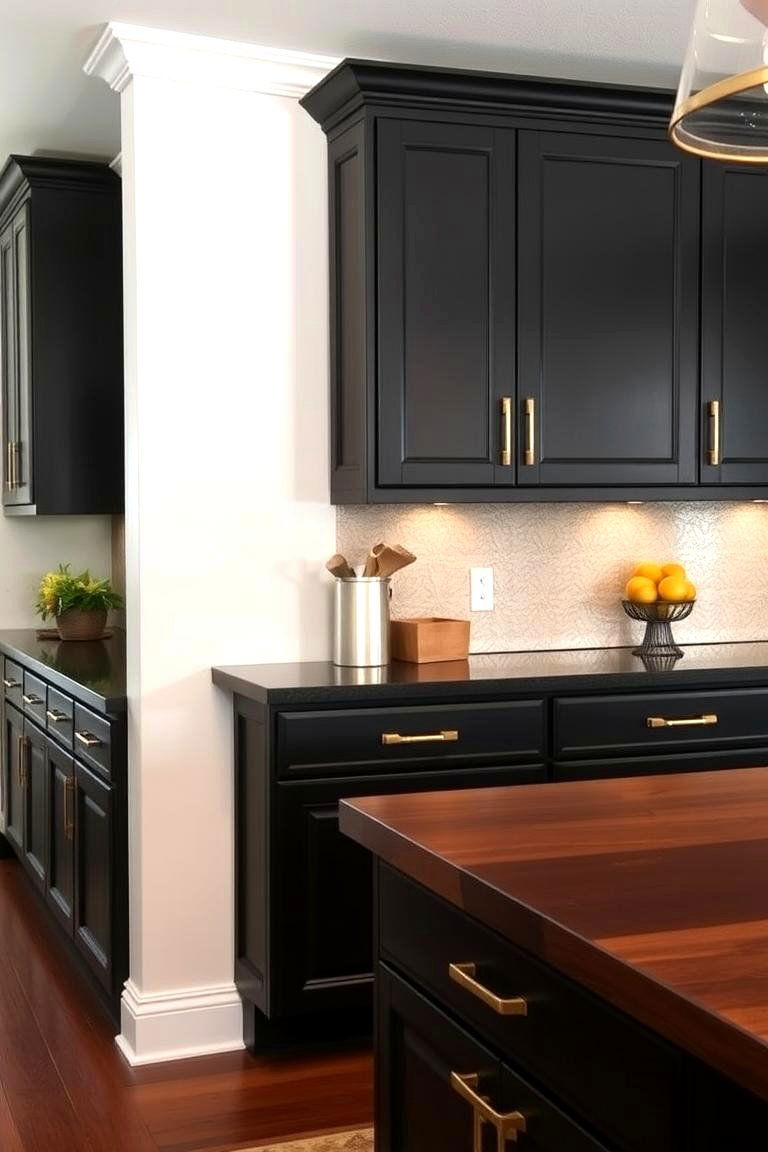 Add Warmth with Dark Wood Tones - 24 Kitchen With Black Cabinets And Wood Countertops Ideas
