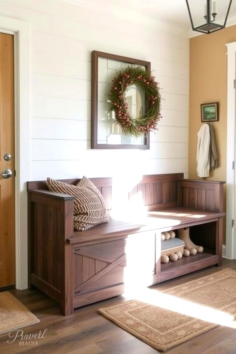 Add a Barn Style Bench - 24 Farmhouse Entryway Ideas