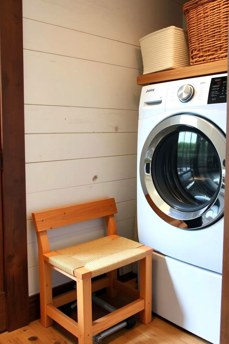 Add a Comfortable Bench or Stool - 24 Rustic Laundry Room Ideas