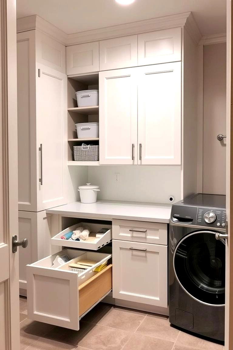 Add a Custom Built Storage Cabinet - 24 basement laundry room ideas
