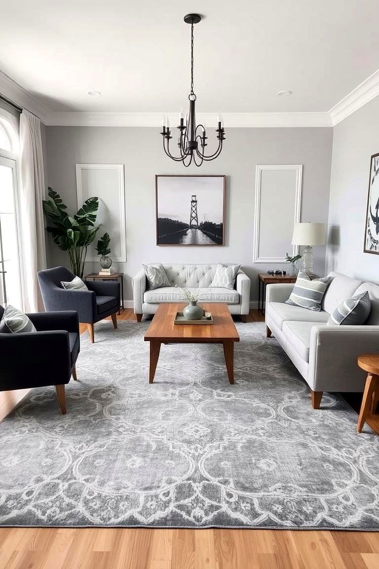 Add a Grey Rug to Anchor the Space - 24 Grey Living Room Ideas