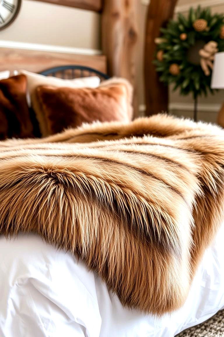 Add a Luxurious Faux Fur Throw - 24 Rustic Bedroom Ideas