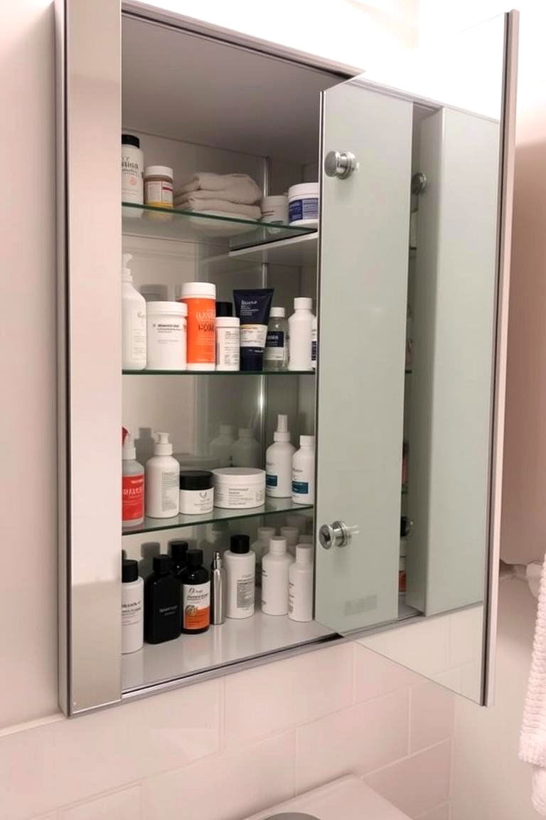 Add a Medicine Cabinet with Mirror - 24 Bathroom Cabinet Organization Ideas