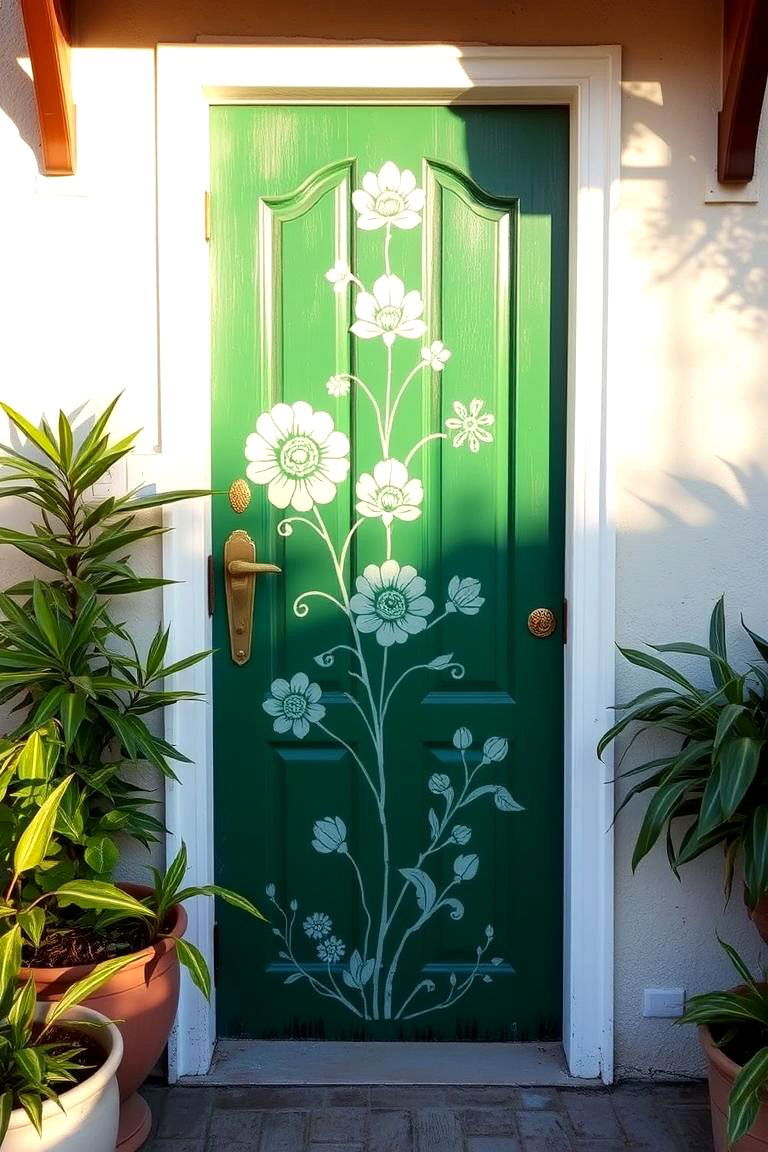 Add a Personal Touch with Custom Stenciling - 24 Emerald Green Front Door Ideas