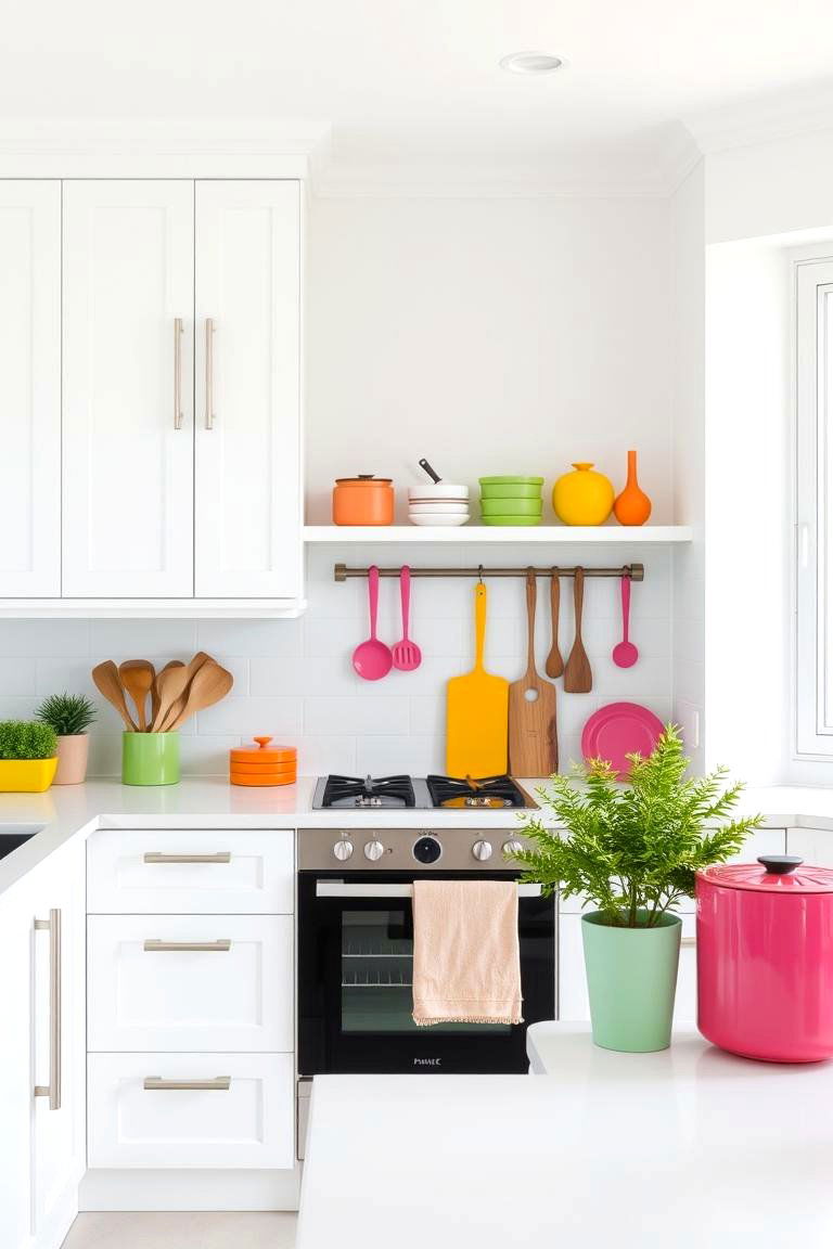 Add a Pop of Color with Accessories - 24 Small White Kitchen Ideas