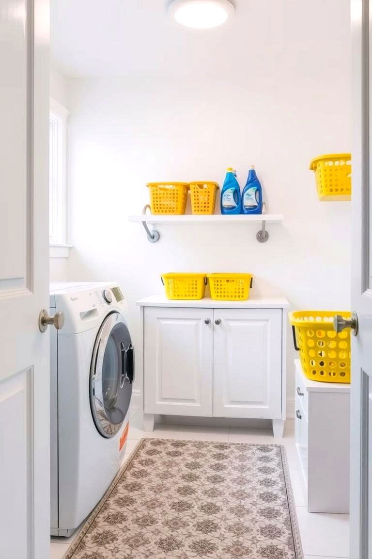 Add a Pop of Color with Accessories - 24 White Laundry Room Ideas