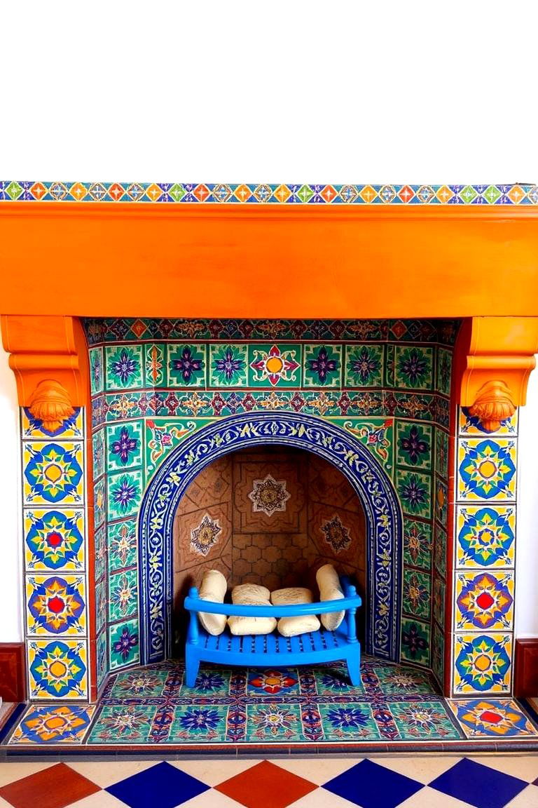 Add a Pop of Color with Decorative Tiles - 24 Fireplace Decor Ideas