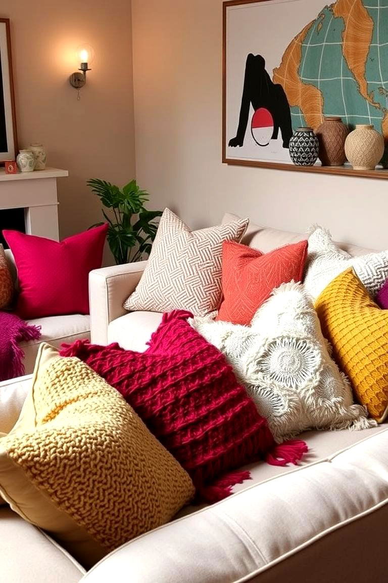 Add a Pop of Color with Pillows and Throws - 24 Awkward Living Room Layout Ideas