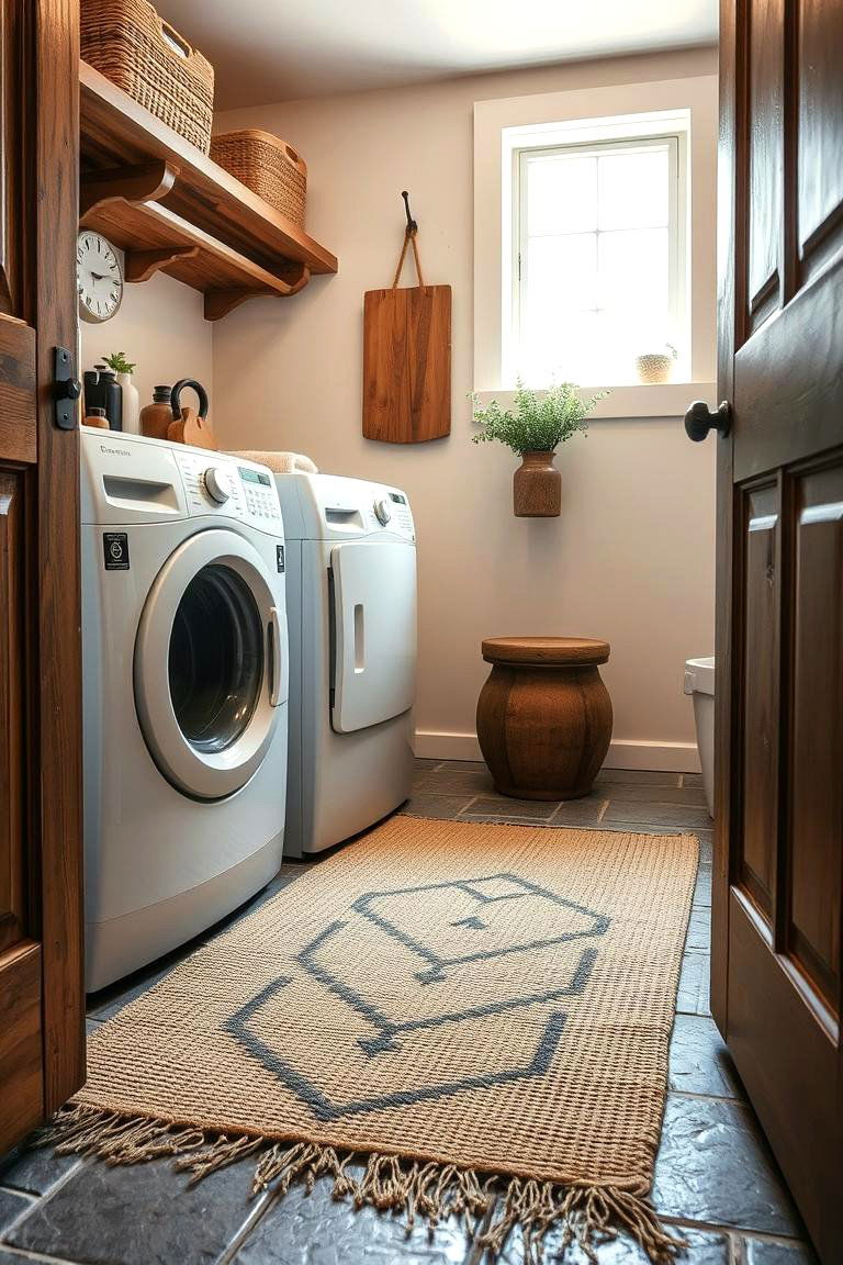 Add a Rustic Rug for Warmth - 24 Rustic Laundry Room Ideas