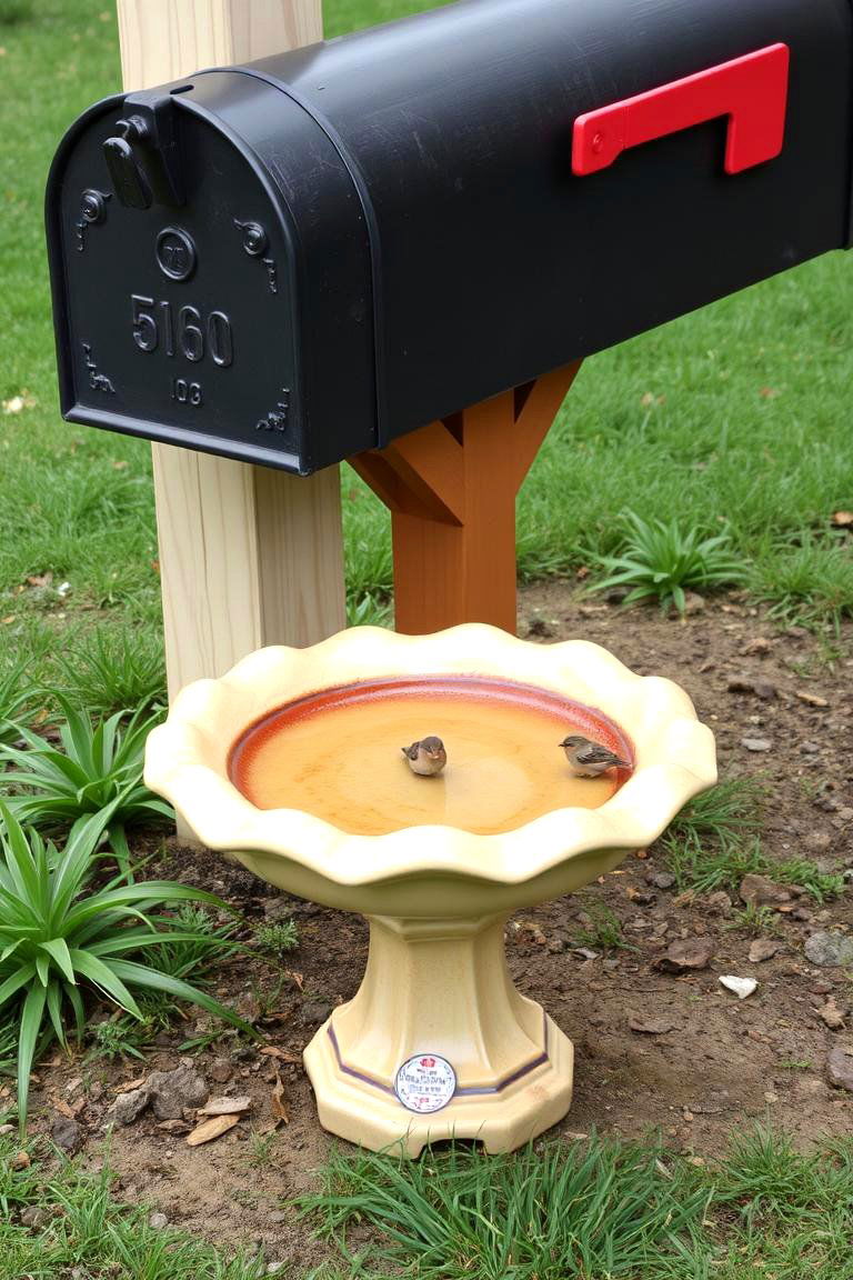 Add a Small Bird Bath - 24 Mailbox Landscaping Ideas
