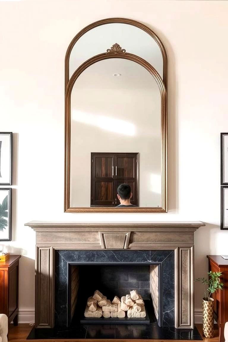Add a Statement Mirror Above the Fireplace - 24 Fireplace Decor Ideas
