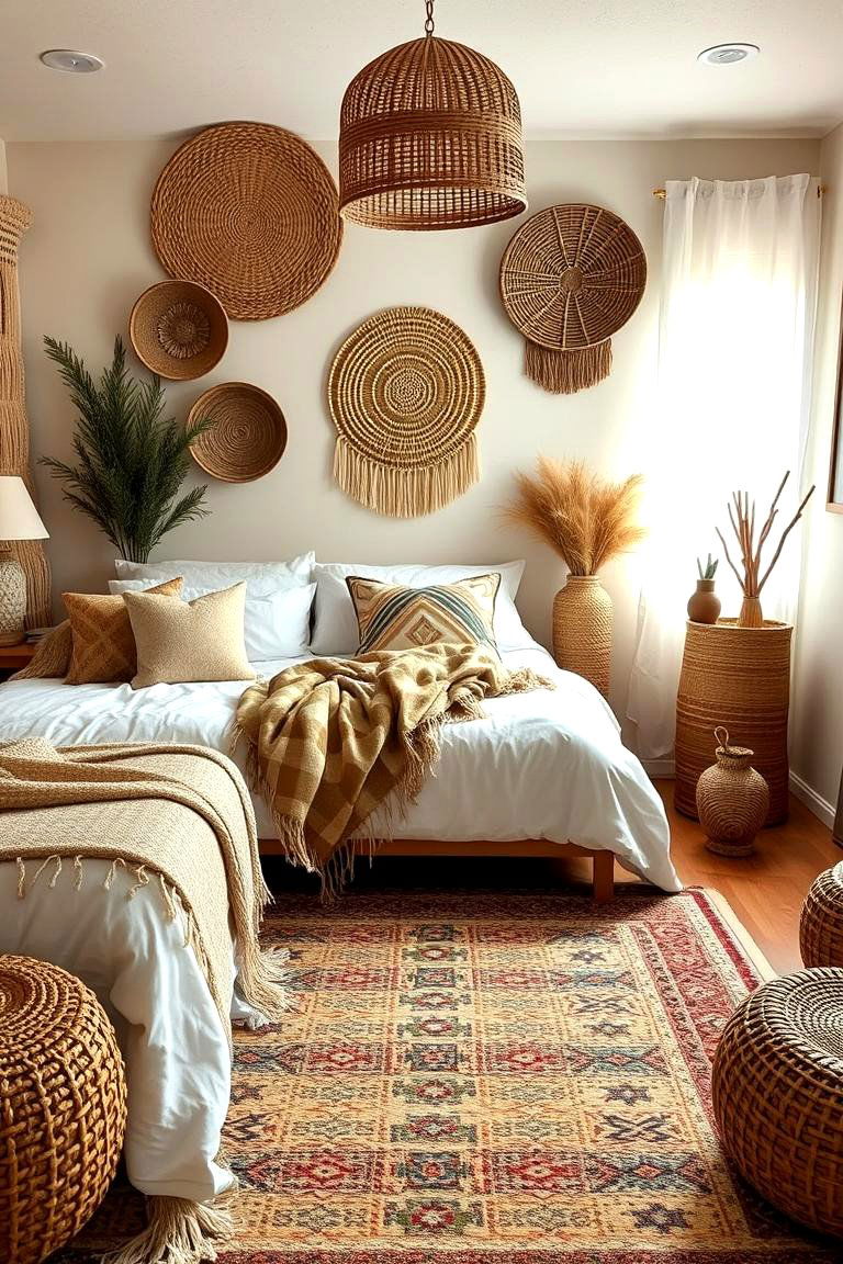 Add a Touch of Global Flair with Woven Accents - 24 Small Boho Bedroom Ideas