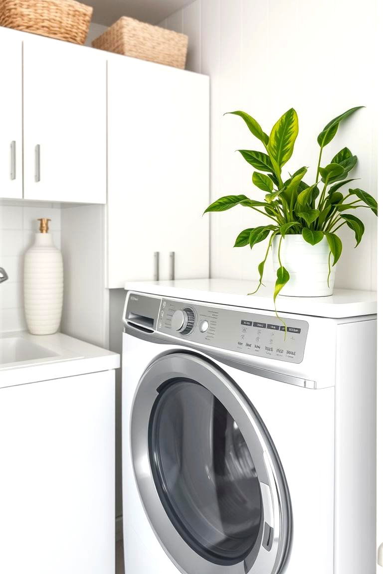 Add a Touch of Greenery with Plants - 24 White Laundry Room Ideas