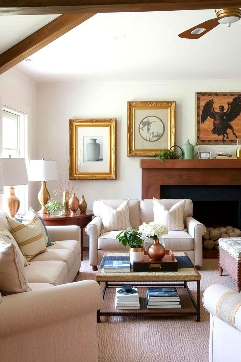 Add a Touch of Metallic Accents - 24 Cottage Living Room Ideas