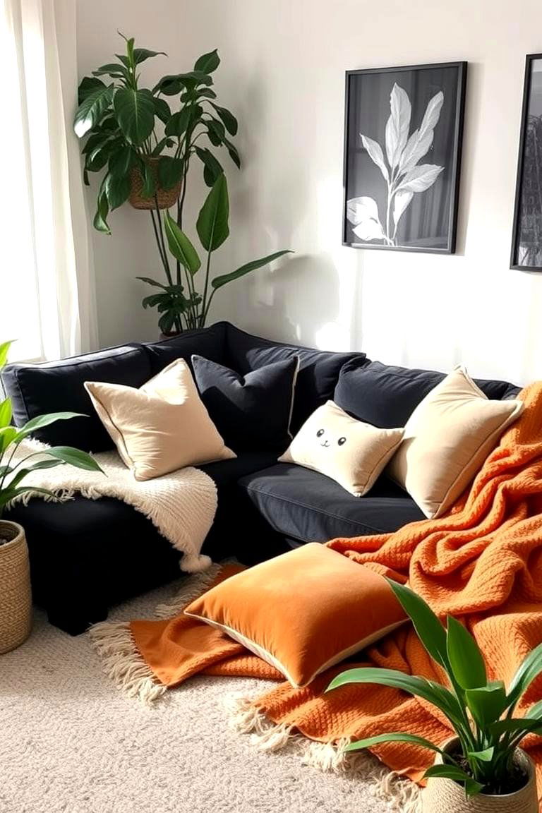 Add a Touch of Nature with Indoor Plants - 24 Living Room Ideas With Black Couches