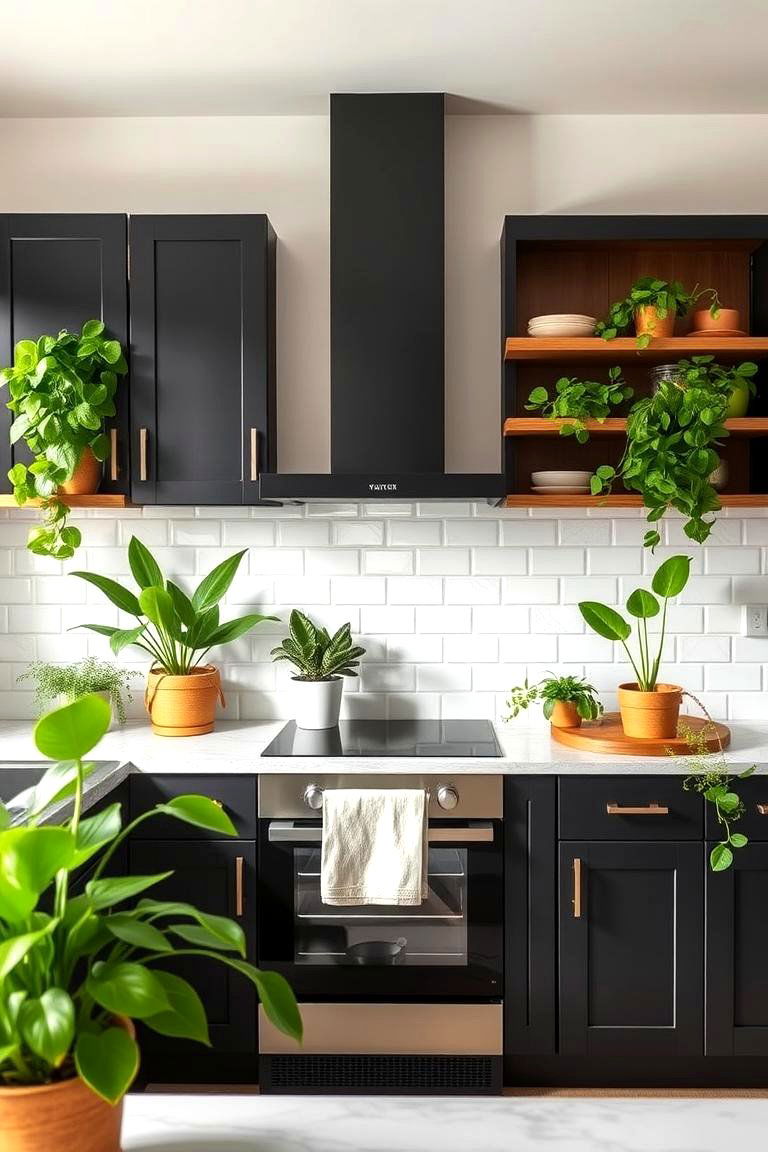 Adding Greenery to a Kitchen with Black Cabinets - 24 kitchens with beautiful black cabinets
