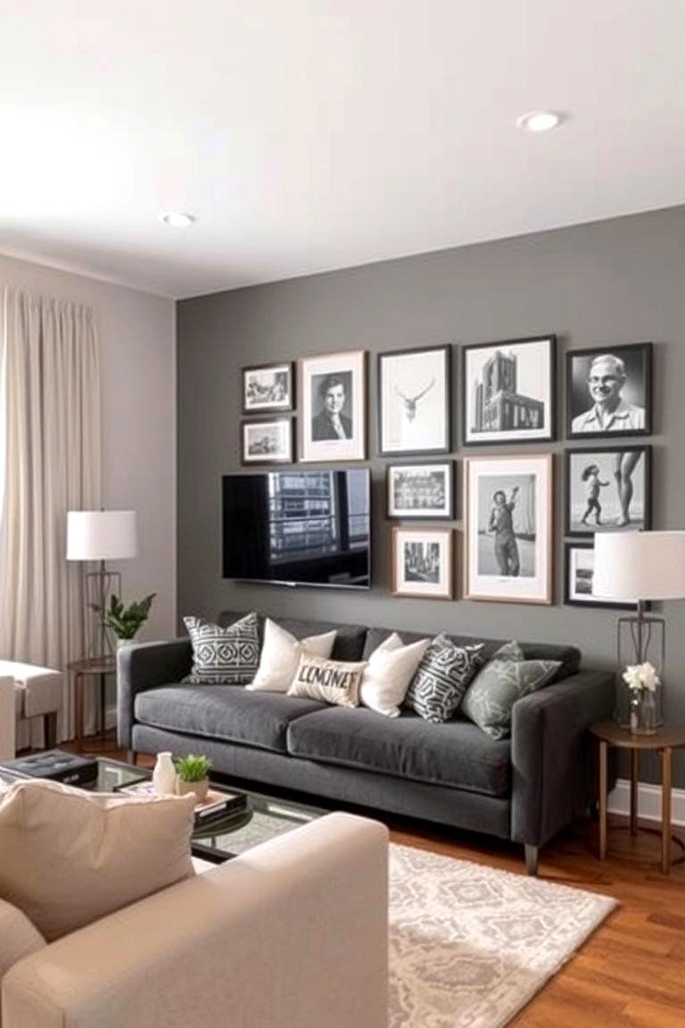 Adding Personality with a Gray Gallery Wall - 24 Gray Living Room Ideas