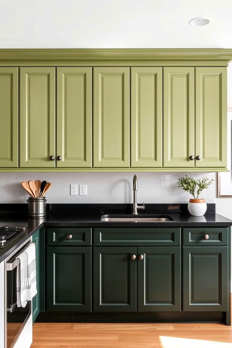 Adding Pops of Color for Personality - 24 Green Kitchen Cabinets With Black Countertops