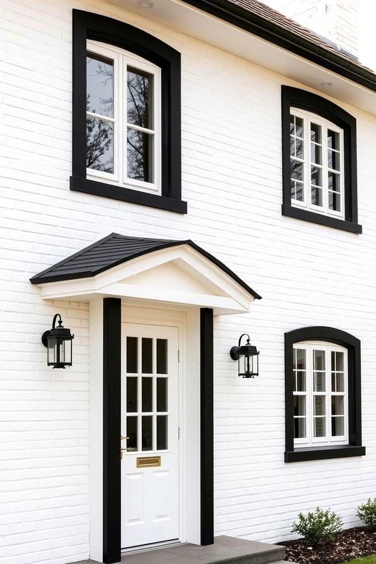 Adding Texture and Depth with Complementary Materials - 24 White Brick House With Black Trim