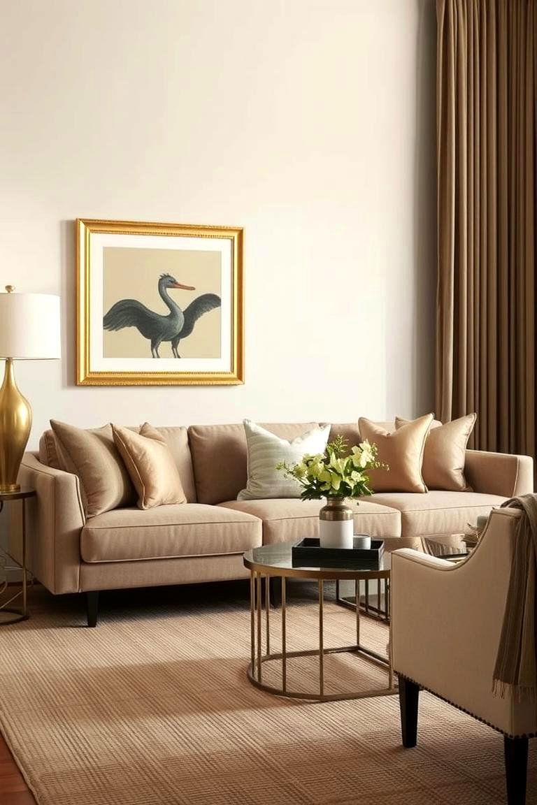 Adding Warmth with Metallic Accents - 24 Neutral Living Room Ideas