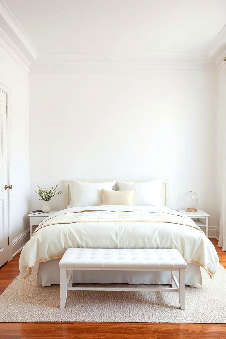 Adding a Bench at the Foot of the Bed - 24 White and Cream Bedroom Ideas