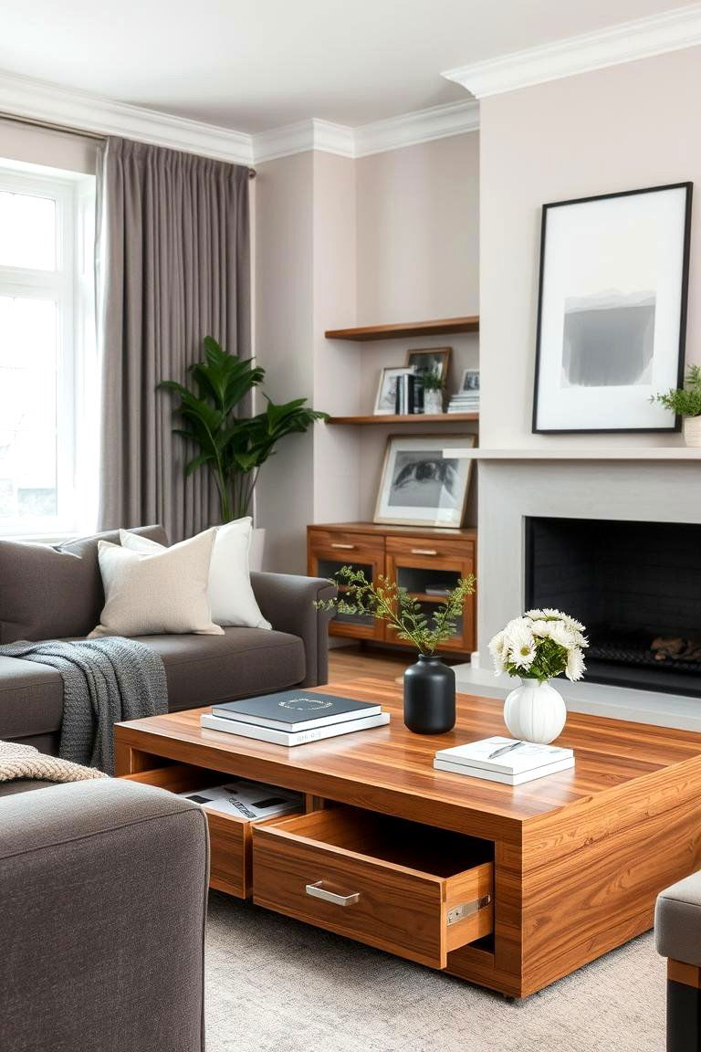 Adding a Coffee Table with Storage - 24 Greige Living Room Ideas