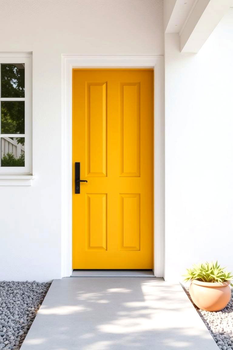 Adding a Pop of Color with White Walls - 24 Mustard Yellow Front Door Ideas