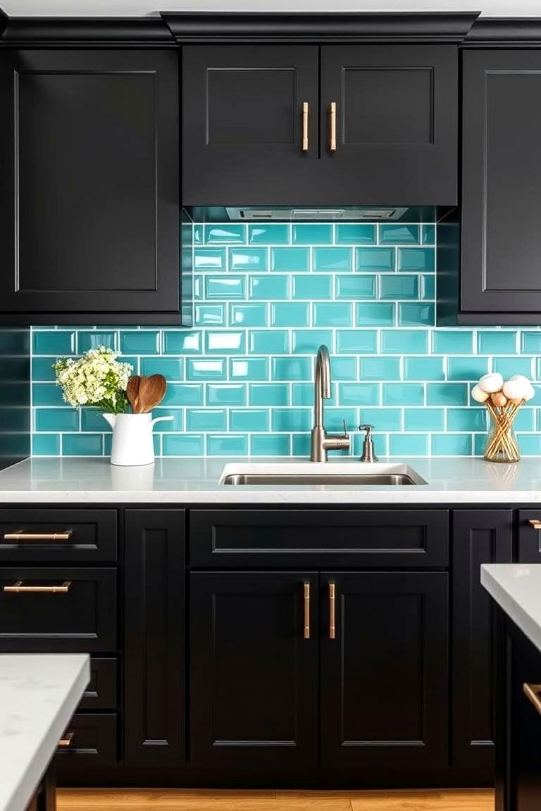 Adding a Pop of Color with a Backsplash - 24 kitchens with beautiful black cabinets
