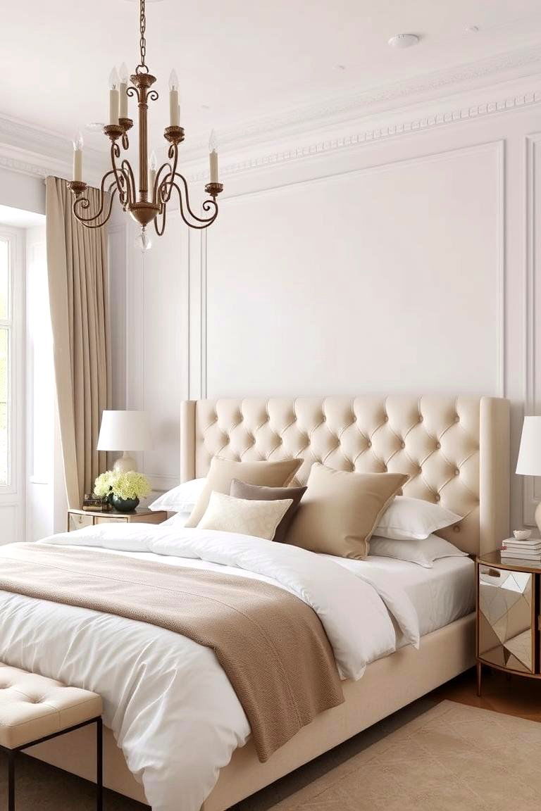 Adding a Statement Headboard - 24 White and Cream Bedroom Ideas