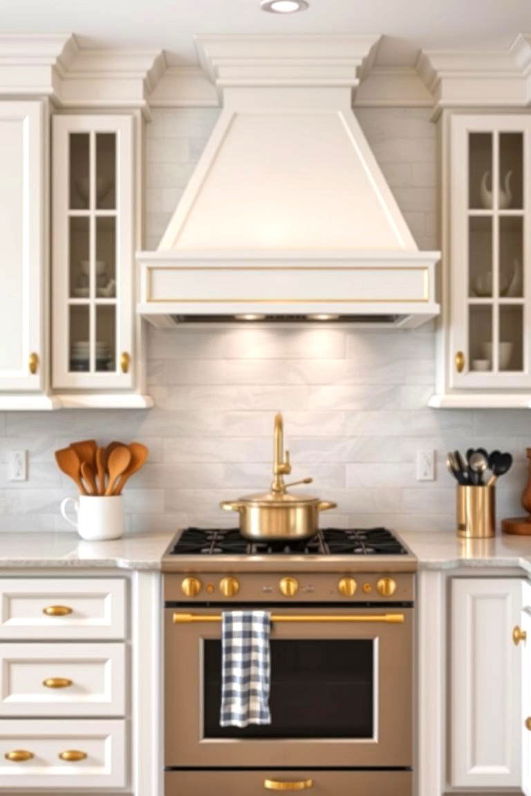 Adding a Touch of Glamour Without Being Overpowering - 24 White Kitchen Cabinets With Gold Hardwar