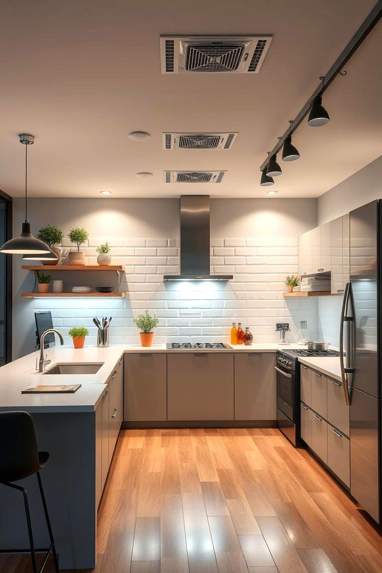 Adjustable Lighting Ambiance - 24 Office Kitchen Ideas