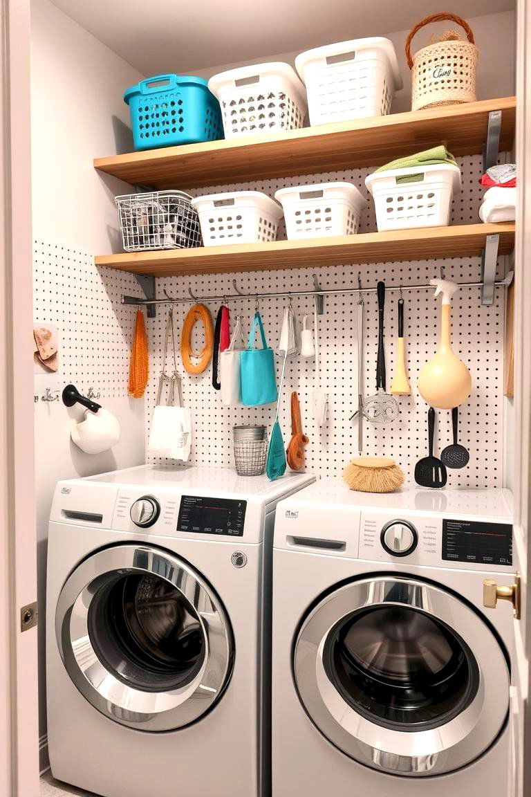 Adjustable Pegboard Shelves - 24 Laundry Room Shelving Ideas