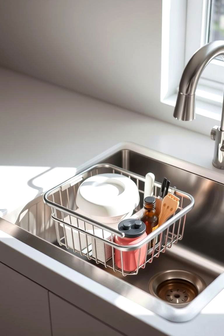 Adjustable Sink Basket for Easy Access - 24 Kitchen Sink Organization Ideas
