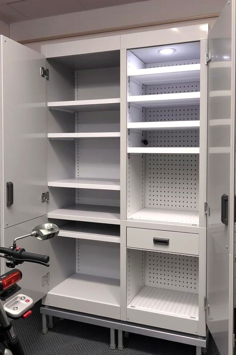 Adjustable Storage Cabinets - 24 Motorcycle Garage Ideas