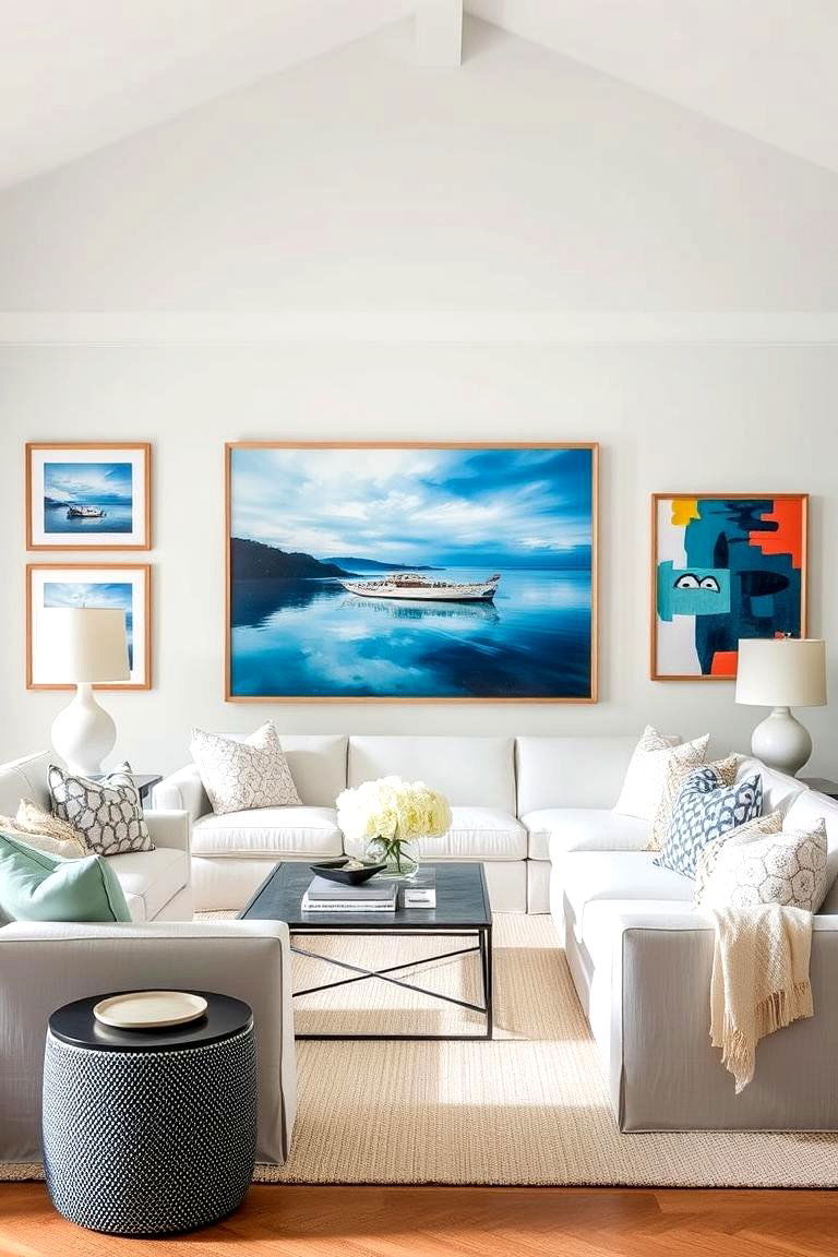 Adorn Walls with Framed Artwork - 24 Hamptons Living Room Ideas