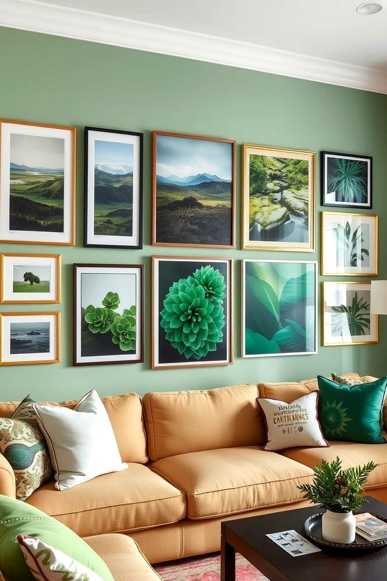 Adorn Walls with Green Themed Artwork and Photography - 24 Green Living Room Ideas