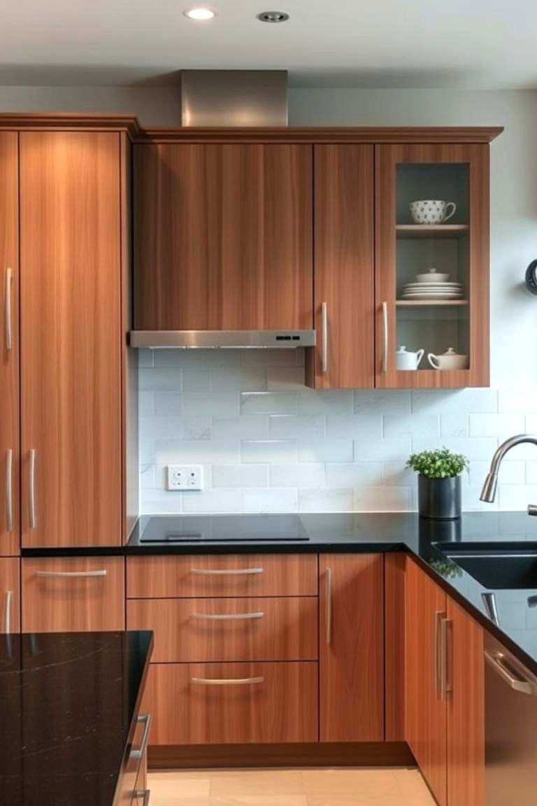 Affordable Style Without Compromise - 24 Brown Kitchen Cabinets With Black Countertops