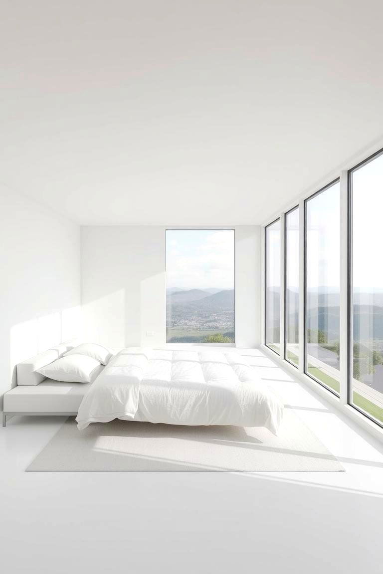 Airy White with Large Windows - 24 White Bedroom Ideas