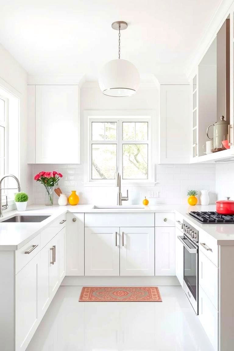 All White Kitchen with Pops of Color - 24 White Kitchen Ideas