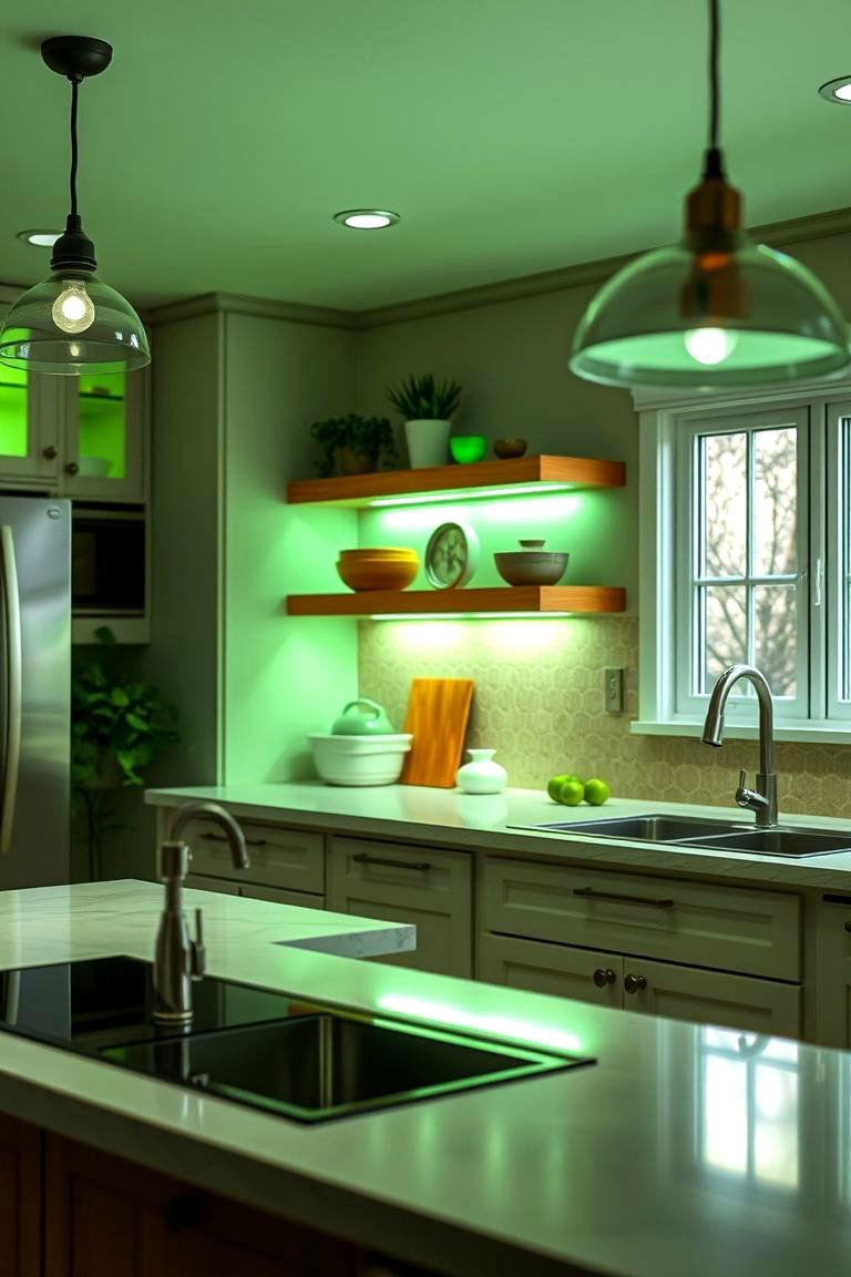 Ambient Green Lighting Effects - 24 Greenhouse Kitchen Design Ideas