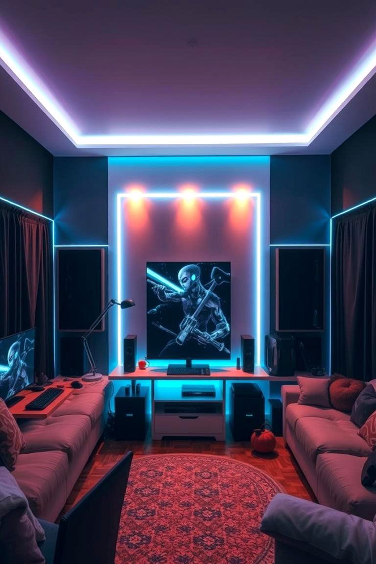 Ambient LED Haven - 24 Black Gaming Room Ideas