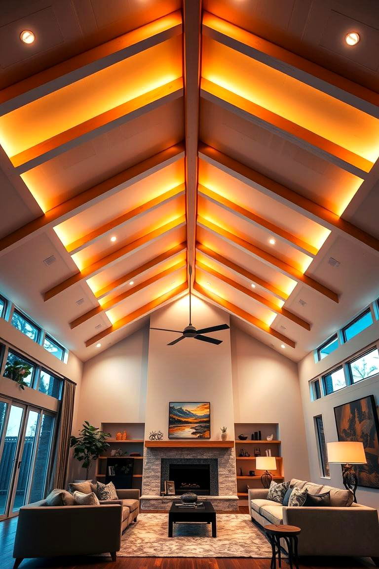Ambient Layered Lighting Vault - 24 Living Room Vaulted Ceiling Ideas