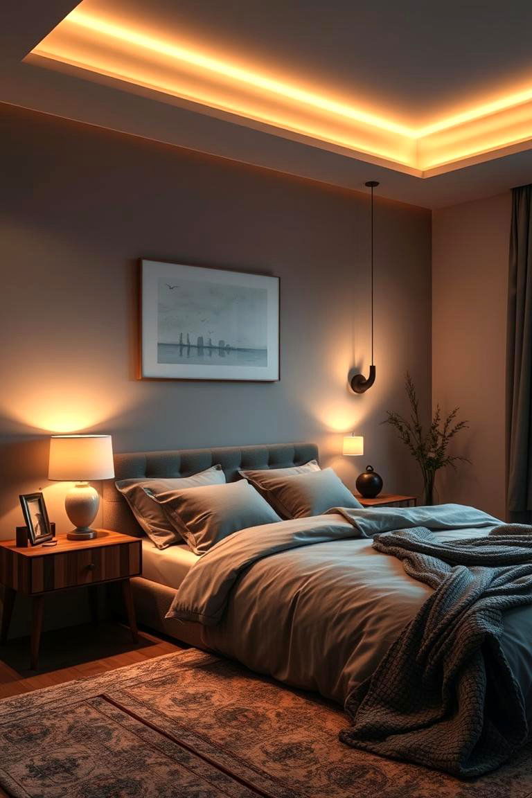 Ambient Layered Lighting - 24 Teal and Grey Bedroom Ideas