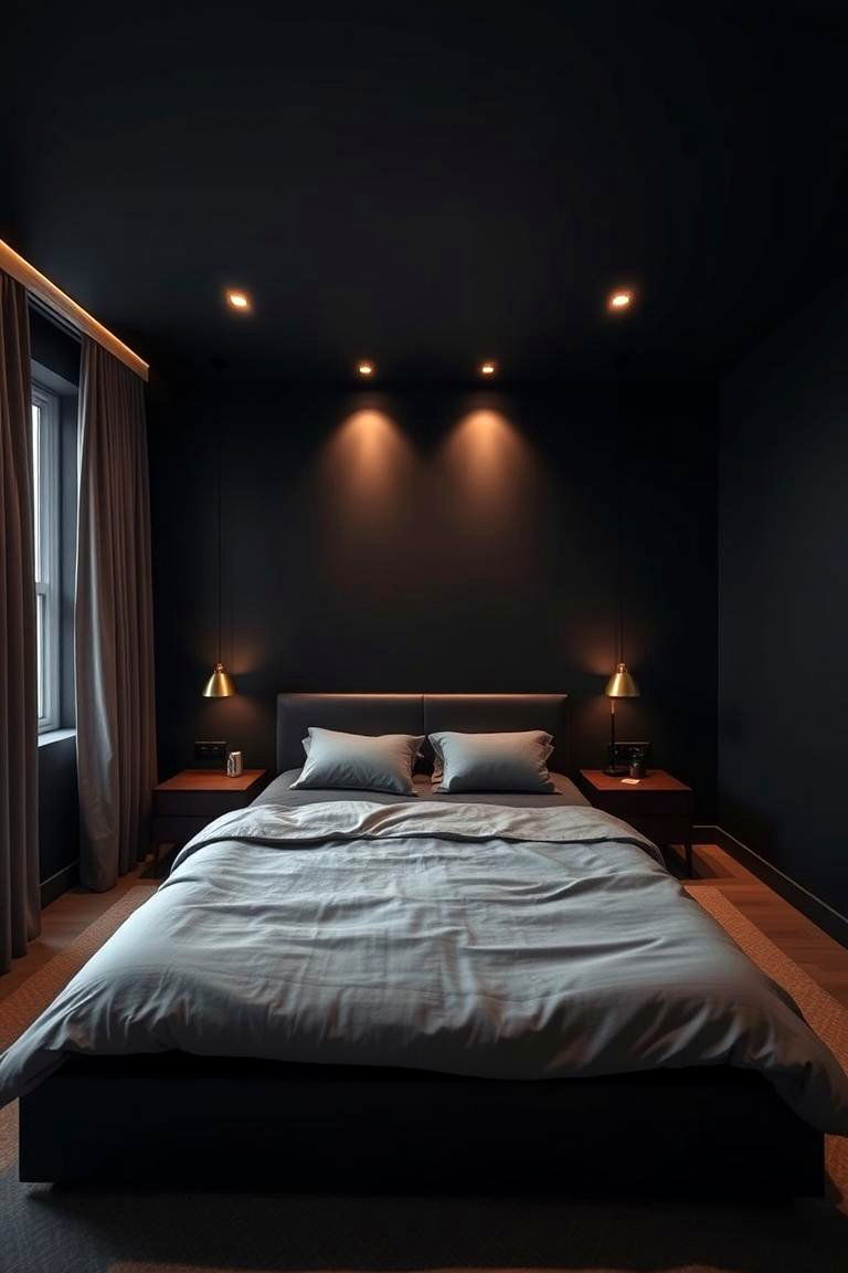 Ambient Lighting Enhancing Black and Brown Tones - 24 Black and Brown Bedroom Ideas