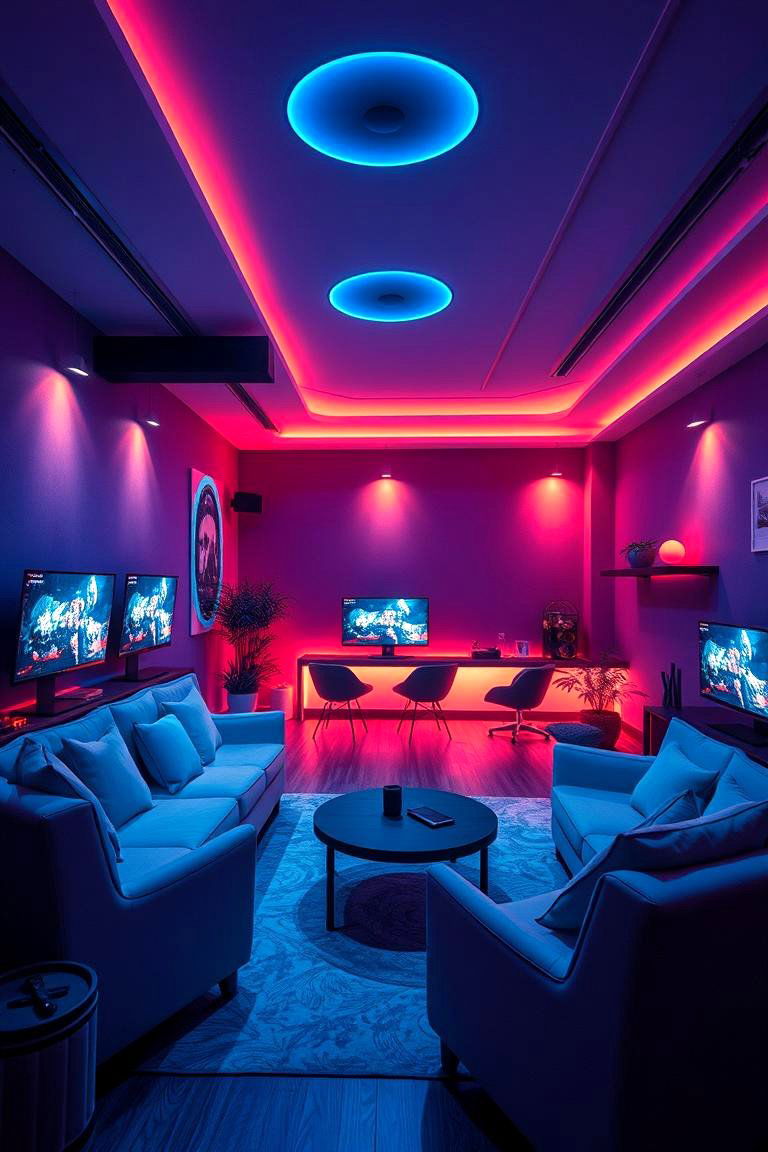Ambient Lighting Gaming Lounge - 24 Video Game Room Ideas