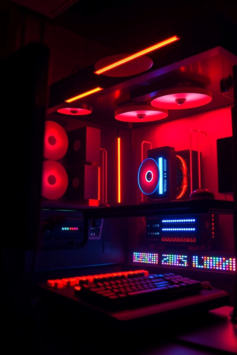 Ambient Lighting Infused Setup - 24 Red and Black Gaming Setup Ideas